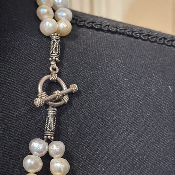 Vintage Freshwater Baroque Circle Pearl Necklace Double Strand Silver toggle 25” - Picture 6 of 15